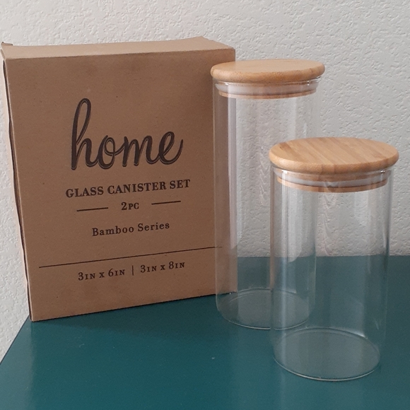 Other - 2 Piece Glass Cannisters with Bamboo Lids Set